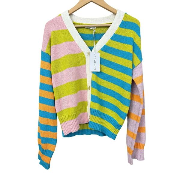 Aemi Sweaters - AEMI + CO Flavia Sweater Women’s Sz L NWT Colorful Button Front Rainbow Boho